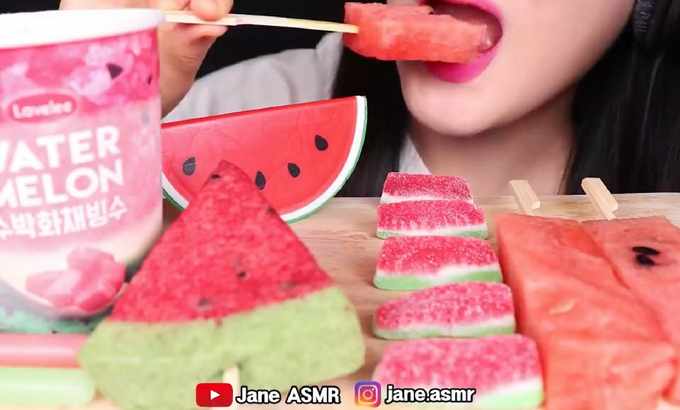 Jane 无人声 ASMR西瓜*热门小吃，西瓜刨冰，西瓜胶，大米蛋糕수박수박食用声音