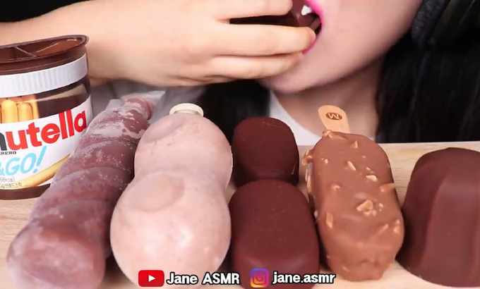 Jane 无人声 ASMR 巧克力冰激凌*乌龟蛋，花生酱，马格南，松脆的巧克力巧克力冰激凌食用声音