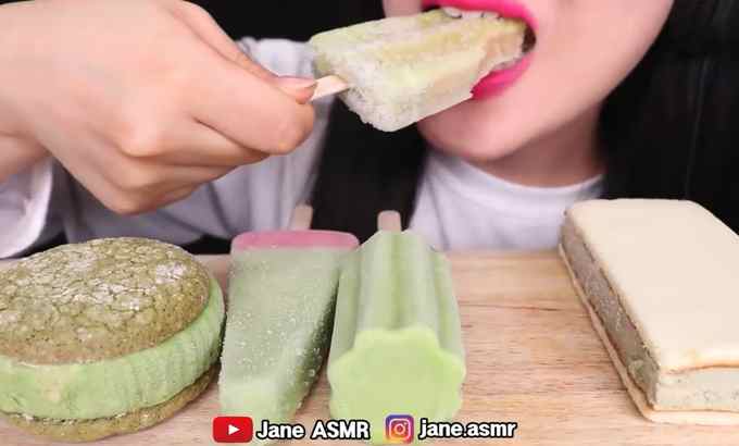 Jane ASMR 绿茶冰淇淋 *冰淇淋三明治、西瓜冰淇淋 MUKBANG 绿茶冰淇淋吃播