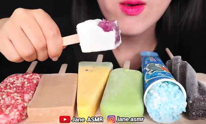 Jane ASMR 彩虹冰淇淋 *彩色冰淇淋 七彩彩虹冰淇淋吃播 吃的声音