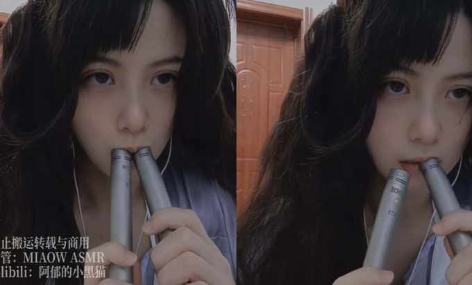 阿郁的小黑猫 718，双耳口腔音嚼麦麦～ #助眠视频 #asmr助眠视频#戴上耳机  #解压 #哄睡